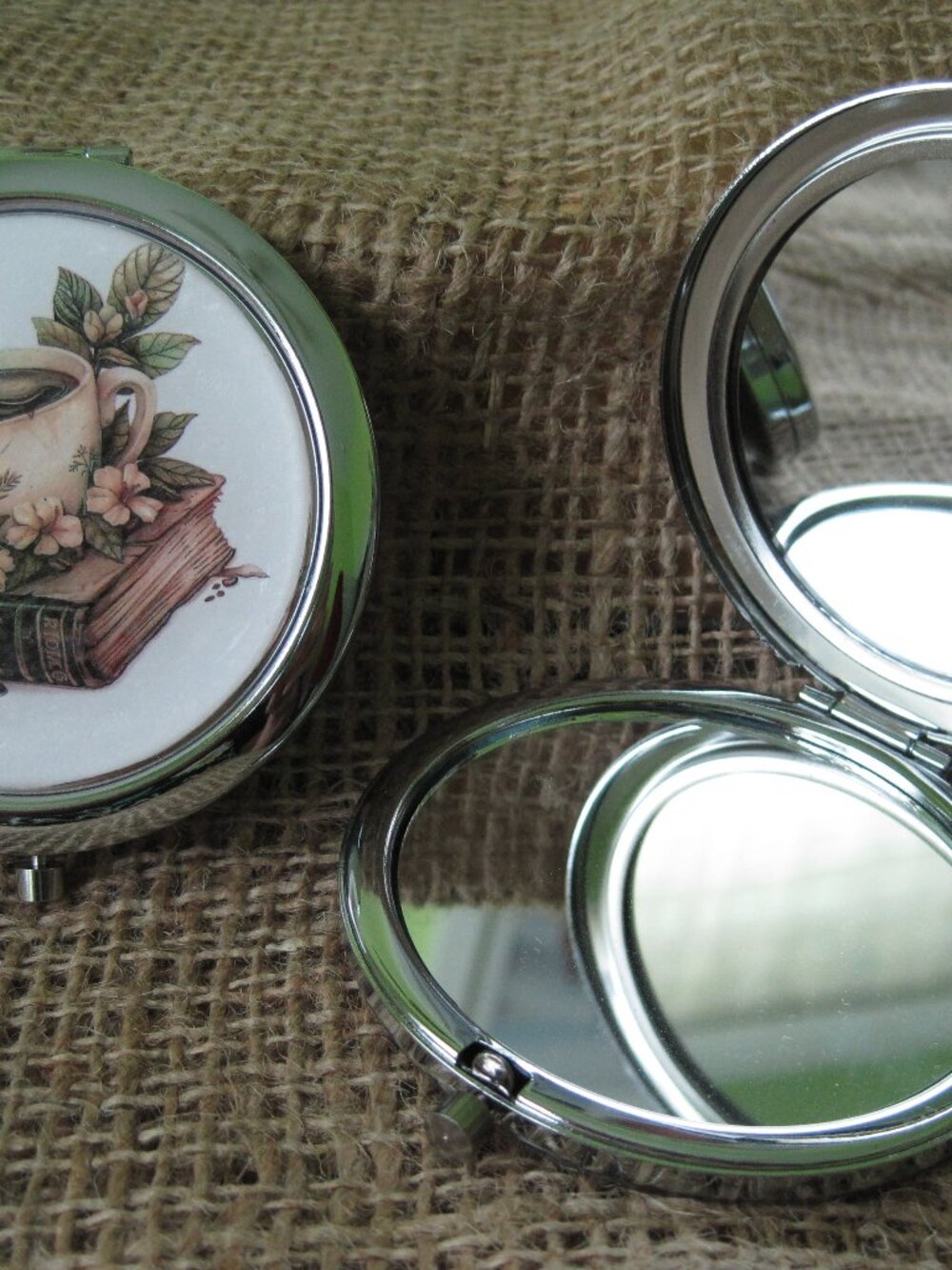 Coffee and Books Themed Compact/Pocket Mirror